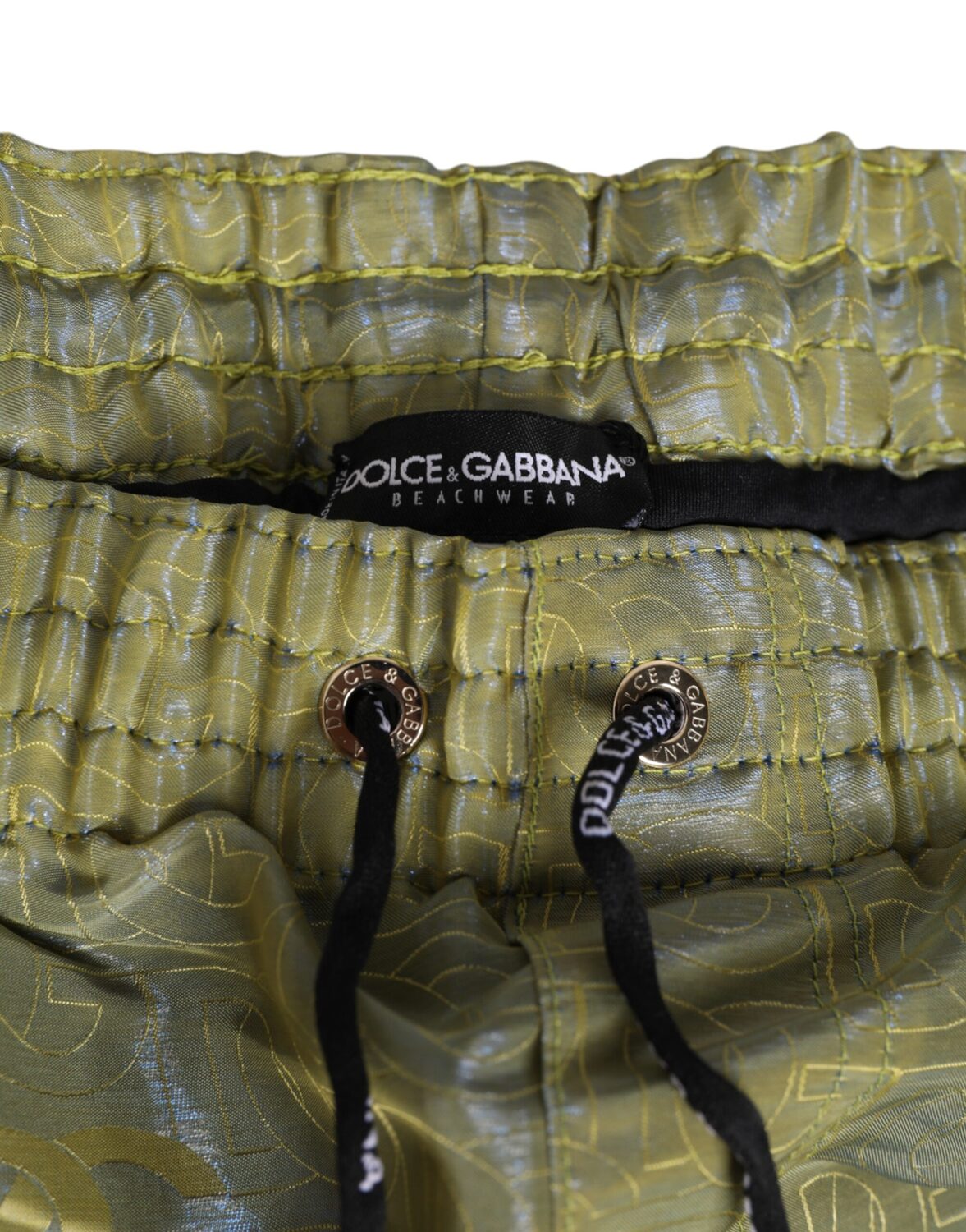 Мужской купальник из зеленого полиэстера с металлическим логотипом Dolce & Gabbana, зеленый — фото 3