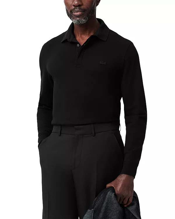 

Рубашка-Поло с длинными рукавами и ребристым воротником Lacoste, черный
