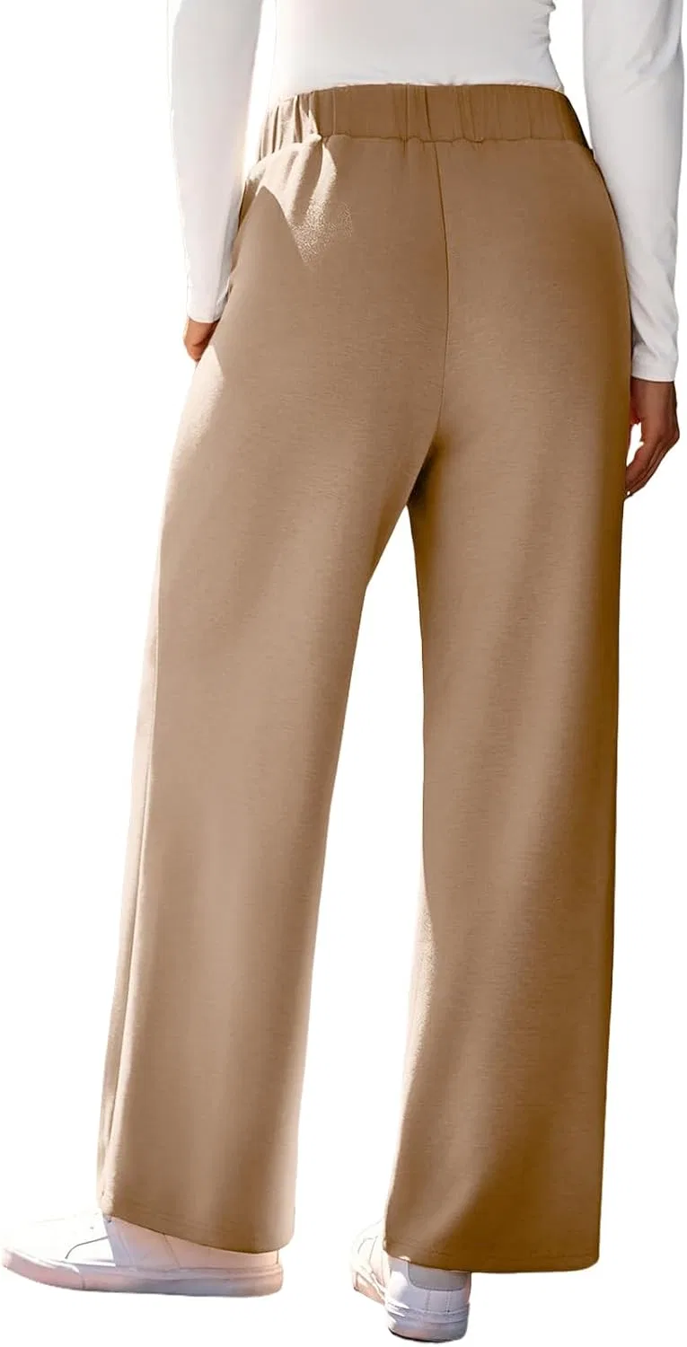 Рабочие брюки женские High Waisted Wide Leg Straight с эластичным поясом и двойной пуговицей, повседневные удобные брюки с карманами Generic, хаки — фото 2