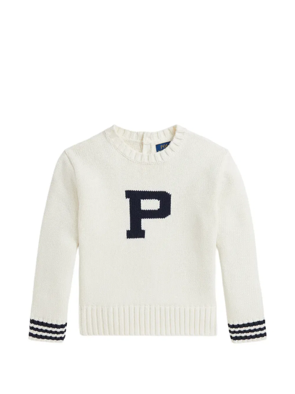 Свитер с полосатыми манжетами, связанный интарсией Polo Ralph Lauren Kids, белый