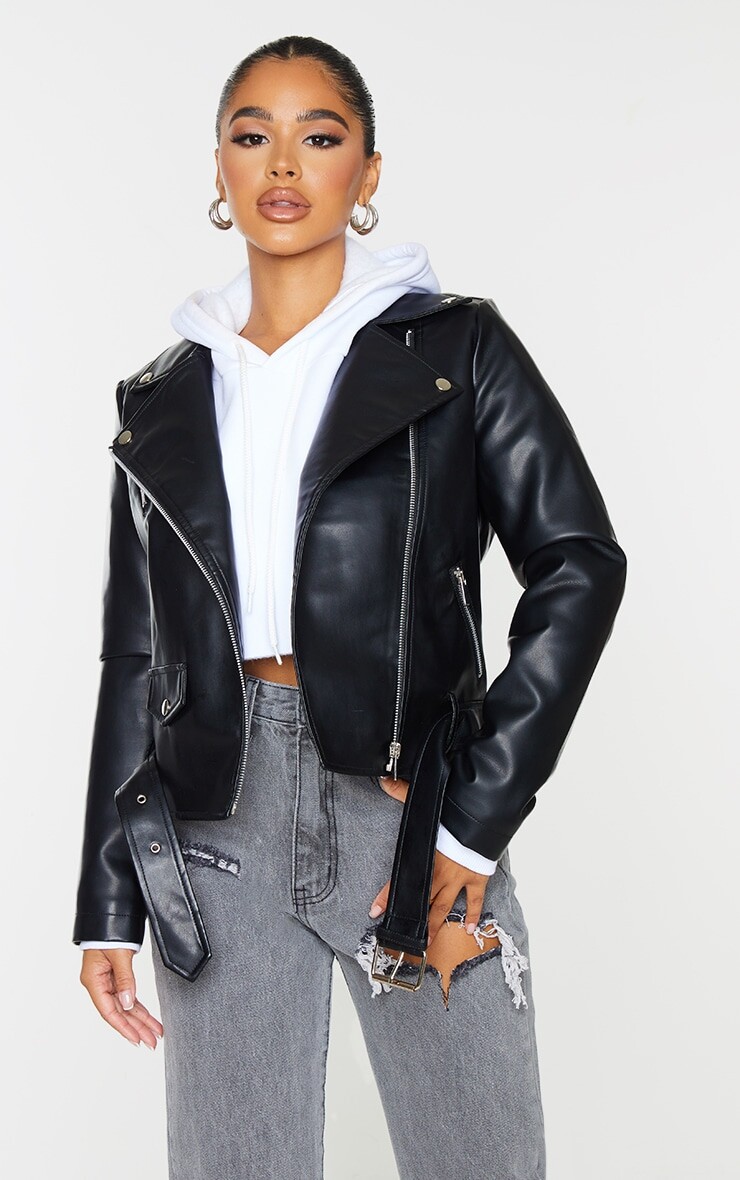 

PrettyLittleThing Миниатюрная черная байкерская куртка на молнии из искусственной кожи, Черный, PrettyLittleThing Миниатюрная черная байкерская куртка на молнии из искусственной кожи