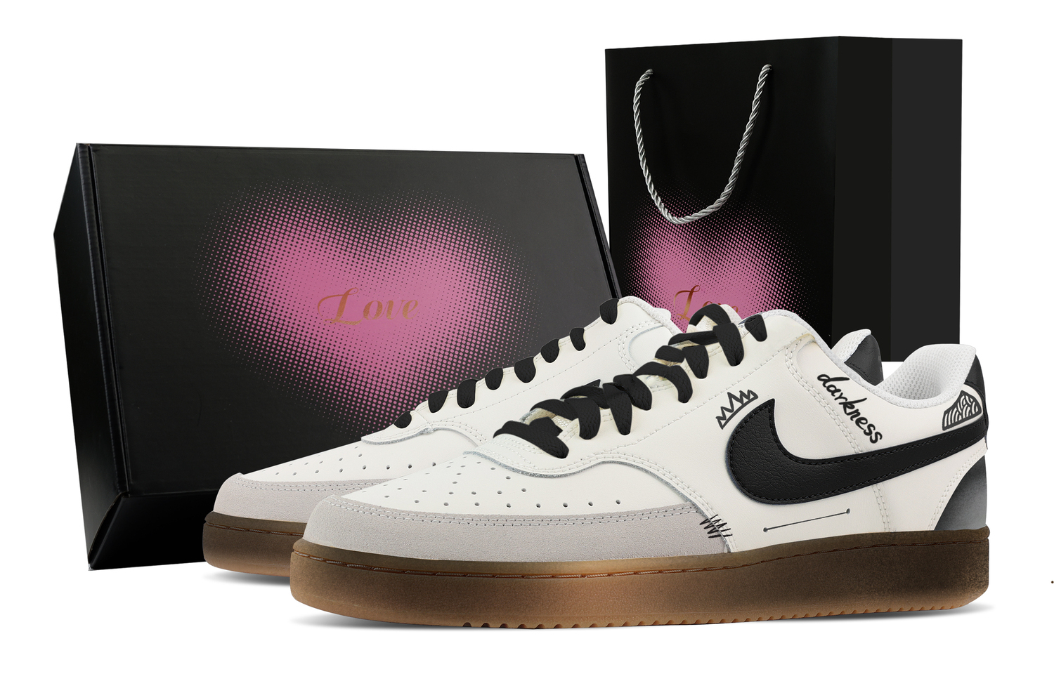 

Nike Court Vision 1 Dark Matter, Heart Box устойчивые к истиранию низкие кроссовки для скейтбординга мужские Black White