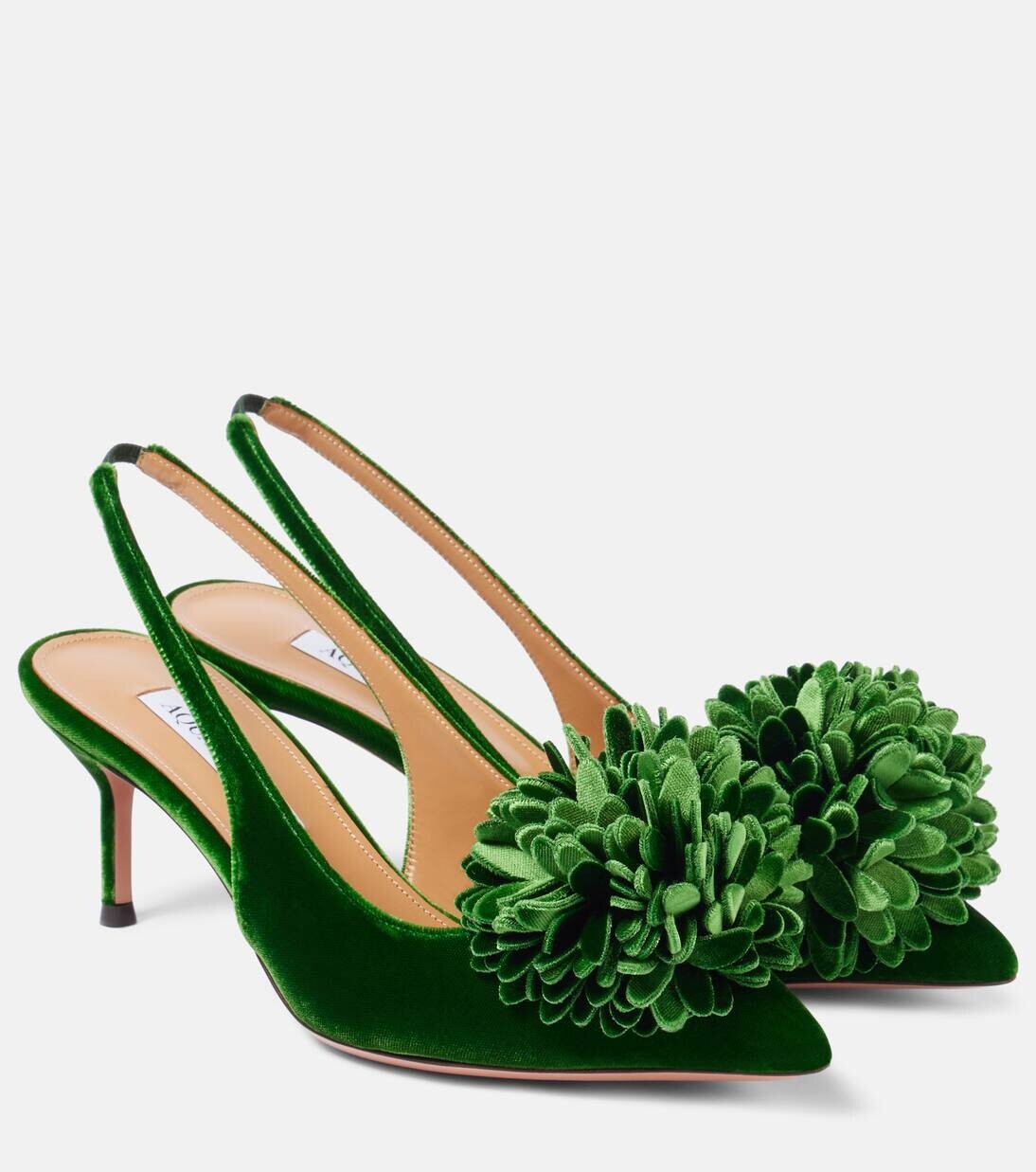 Туфли-лодочки Couturier Sling 65 из бархата с открытой пяткой Aquazzura, цвет malachite