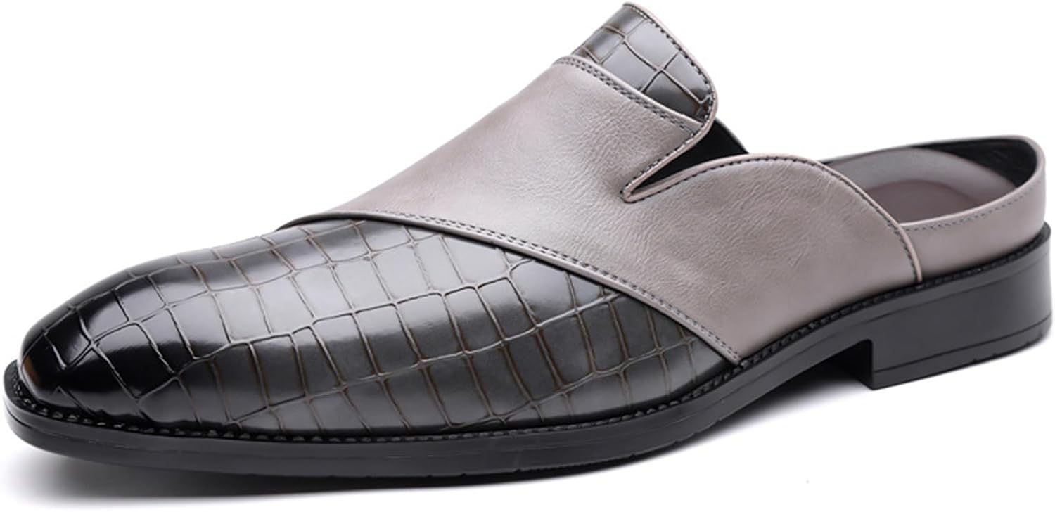 

Мужские мюли с потертым цветом, текстурным массивным каблуком, ретро заостренным носком, противоскользящей подошвой, повседневная обувь для работы, вождения и прогулок Bedgmdeg, серый