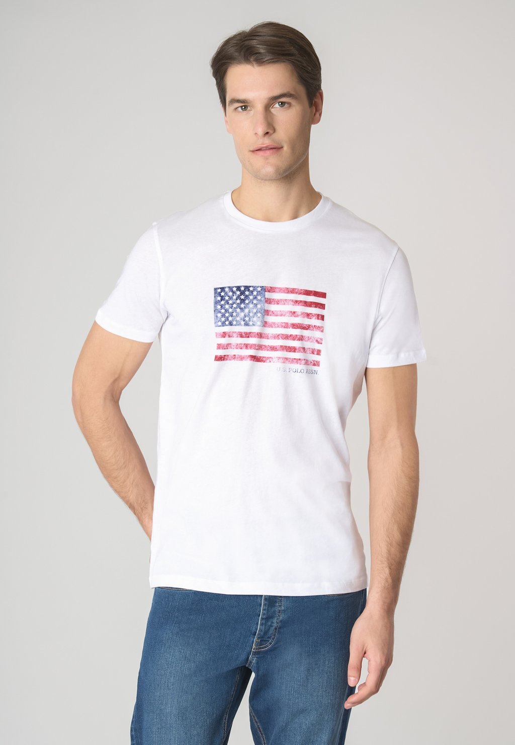 

Футболка с принтом A MANICHE CORTE IN CON BANDIERA U.S. Polo Assn., белый