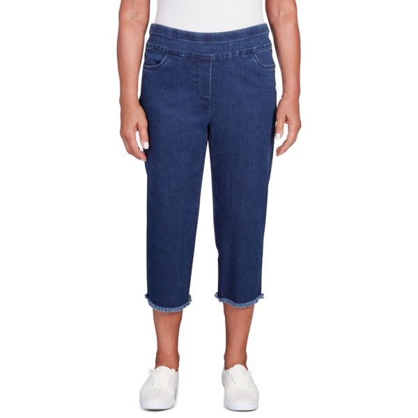 

Укороченные джинсовые брюки с бахромой Petite Alfred Dunner, цвет dark denim