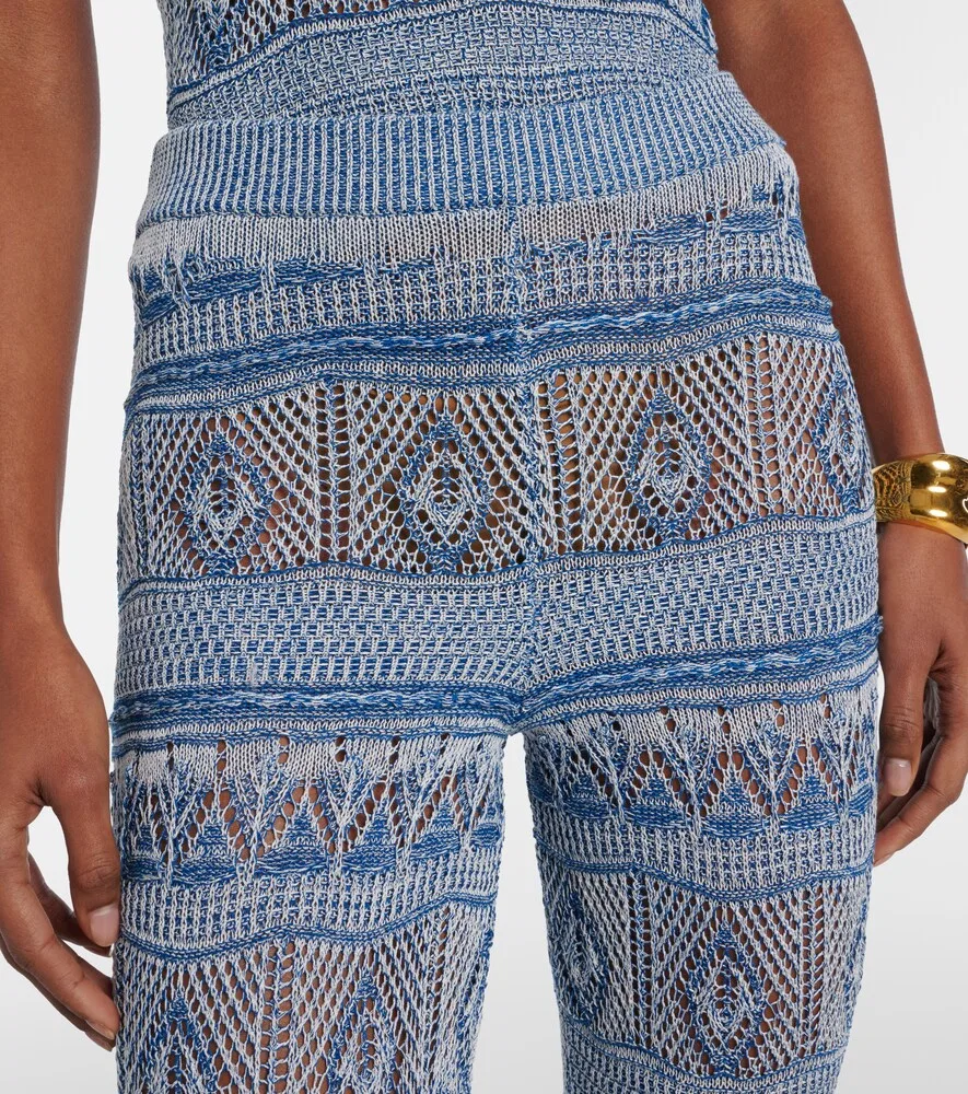 Вязаные хлопковые брюки-клеш Etro, синий — фото 4