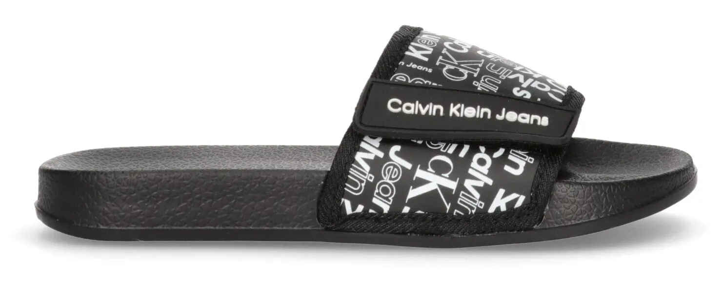 

Мюли для купания Calvin Klein Jeans "AOP POOL SLIDE", летняя обувь, тапочки, обувь для купания, шлепанцы для бассейна с надписью-логотипом, черный