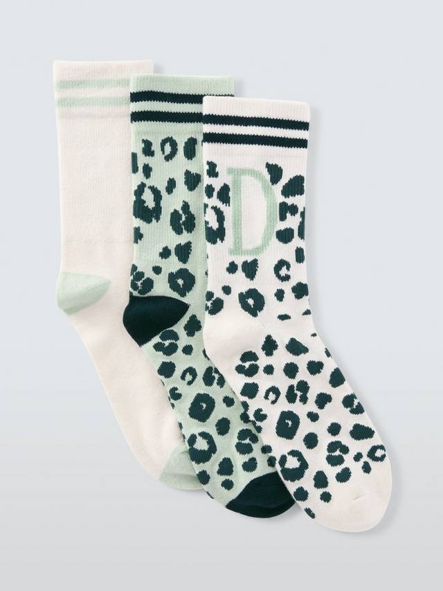 

Носки до щиколотки с принтом звериного алфавита John Lewis, D, Pack of 3, Green
