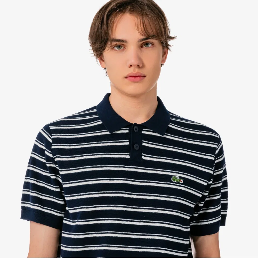Мужской поло свитер букле в мультиполоску тёмно-синий от Lacoste — фото 2