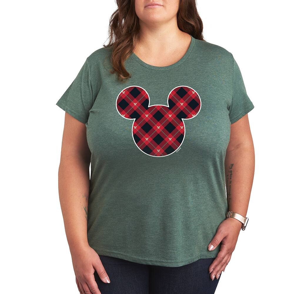 

Клетчатая футболка Disney's Mickey Mouse Plus с графическим рисунком, цвет Heather Green
