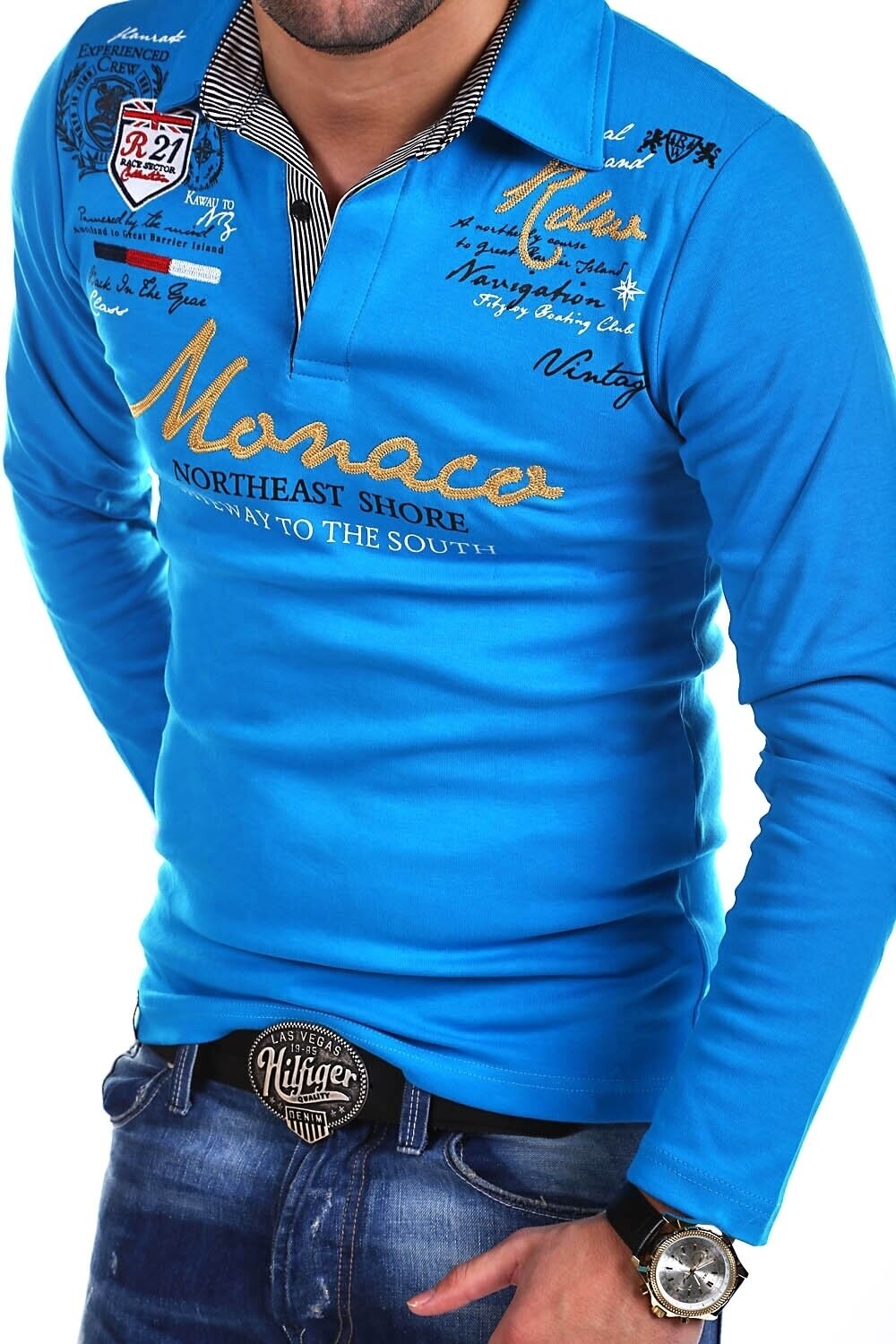 

Поло behype Langarmshirt MONACO, бирюзовый