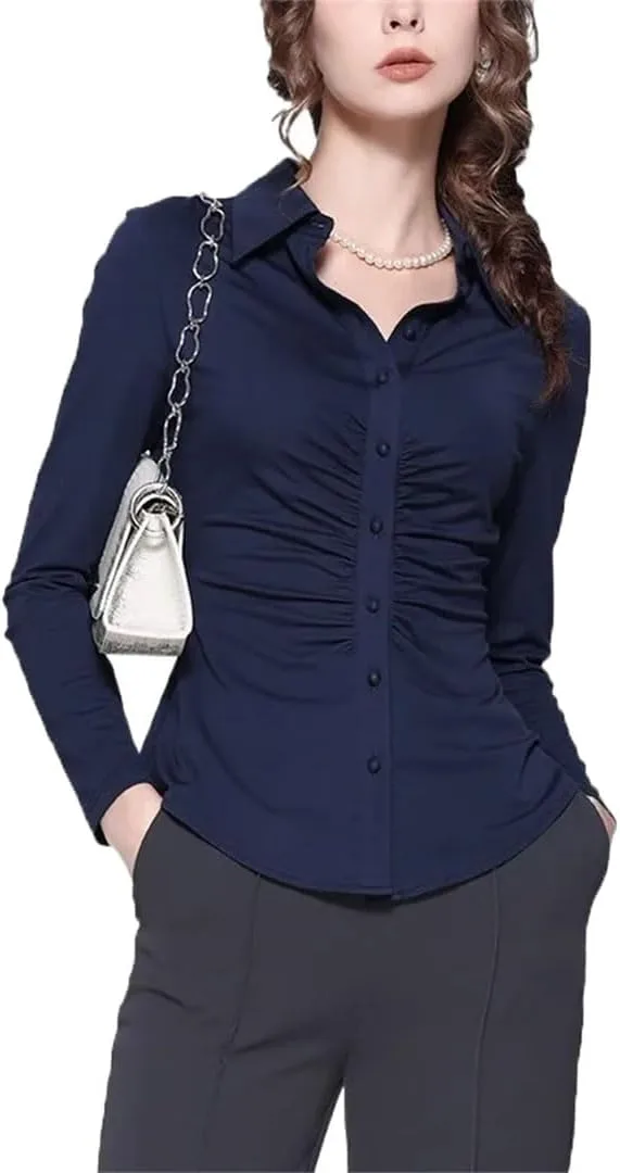 

Женская рубашка с длинными рукавами и отложным воротником