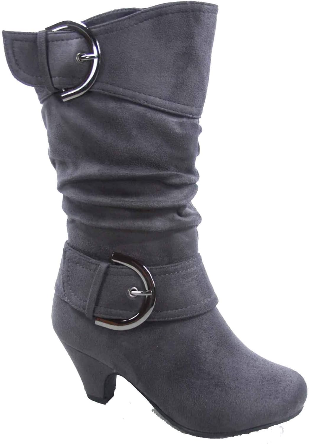 

FZ Auto-9ks Детская мода для девочек Милейшие ботинки с круглым носком и пряжкой, боковой молнией и низким каблуком Generic, Grey Sv