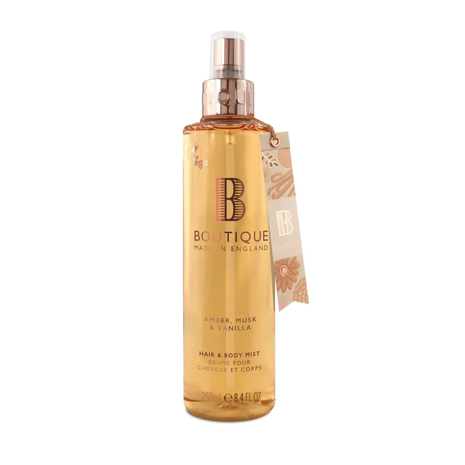 Спрей для тела Boutique Amber, Musk & Vanilla, увлажняющий и освежающий, 250 мл Boutique Made In England