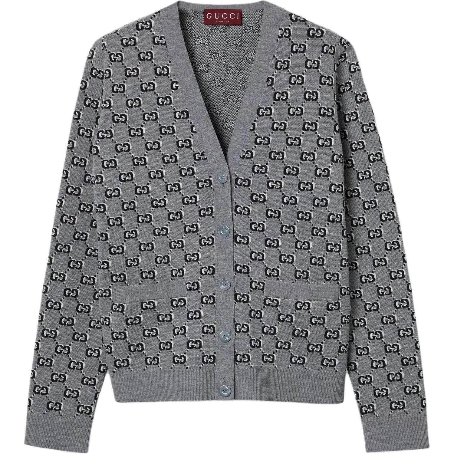 Кардиган GUCCI Gg Shadow Jacquard, фактурный джакард, серый — фото 3