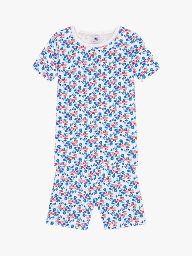 Детский хлопковый комплект пижамы с цветочным принтом шорти Petit Bateau, Marshmallow/Multico — фото 3