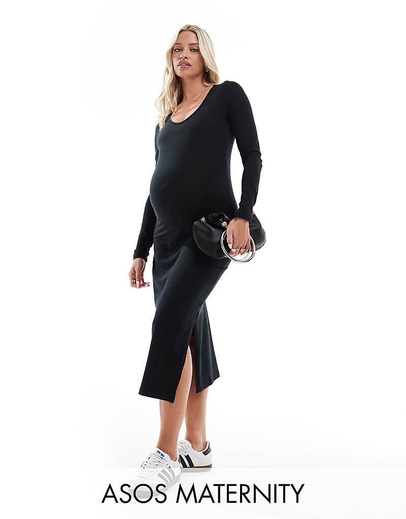 

Mamalicious Maternity – Черное длинное облегающее платье миди