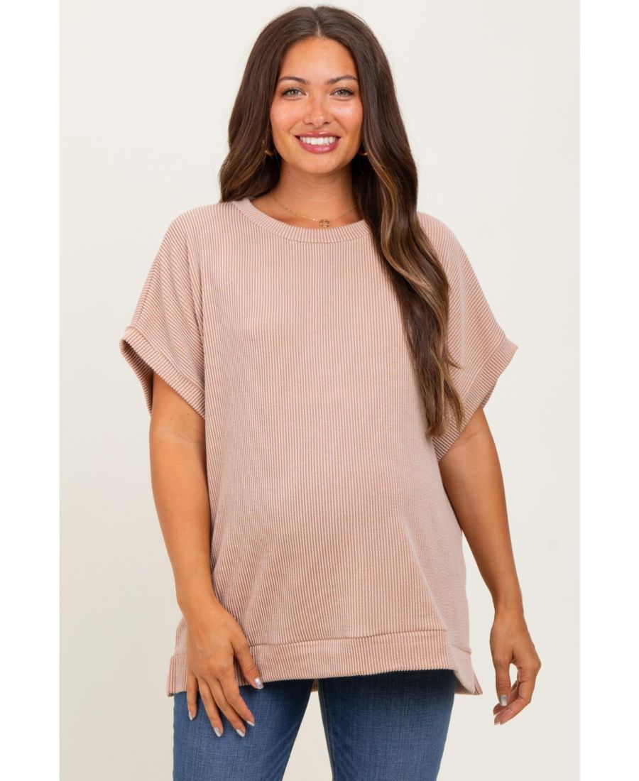 

Туника свободного кроя с коротким рукавом, однотонная, оливкового цвета, для беременных, оливкового цвета, однотонная, ребристая Pinkblush, Mocha