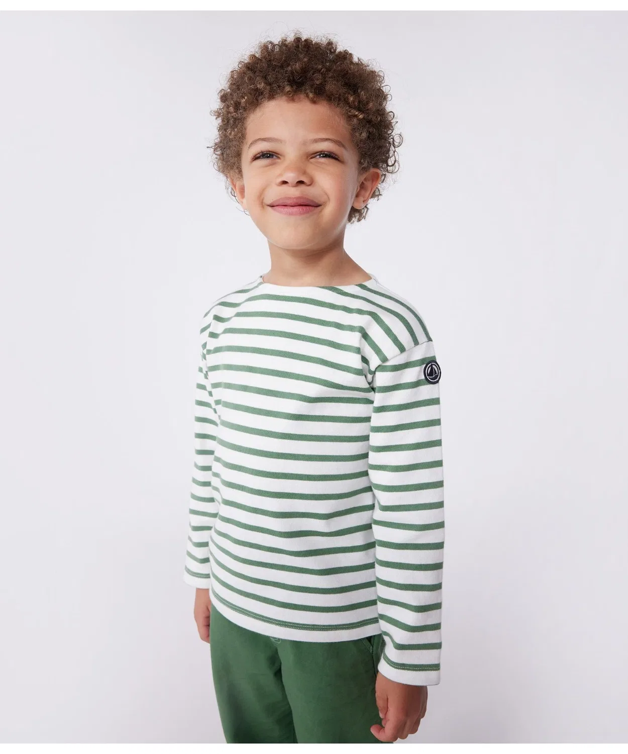 Пуловер с морским воротником Petit Bateau, белый с зелёным