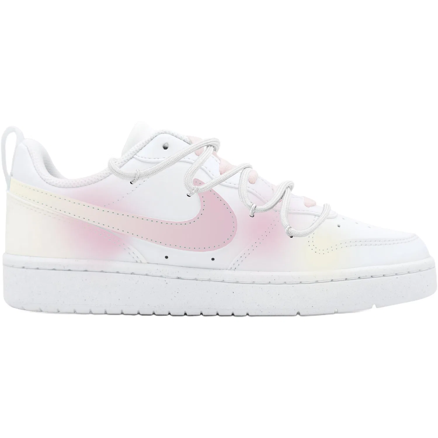 Кроссовки кеды детские Nike Court Borough Sakurayu Leather Low Top бело-розово-желтые — фото 3