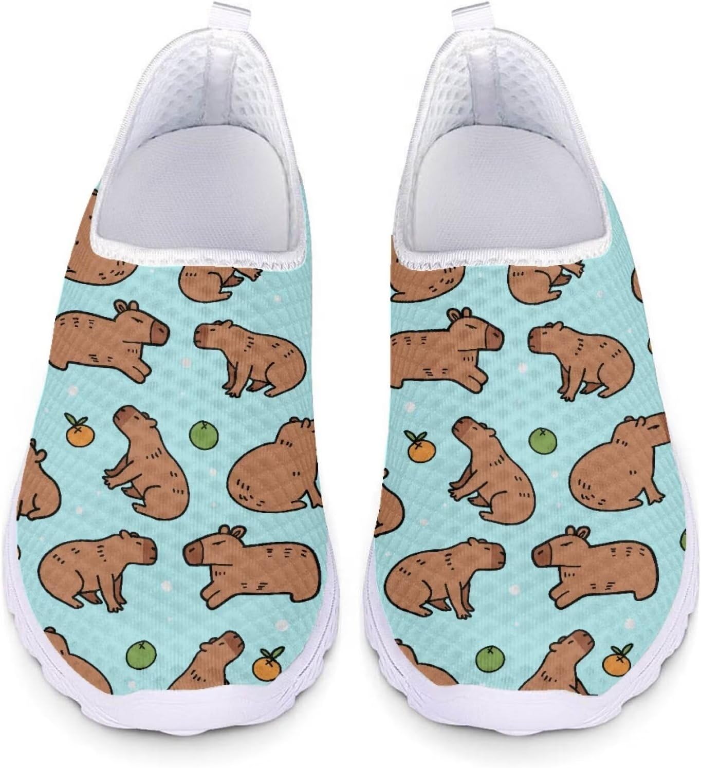 

Кроссовки из сетки для женщин и мужчин, прогулочная обувь, без шнурков, противоскользящие, размер США 5-12, спортивная одежда Xixirimido, Capybara Lemon