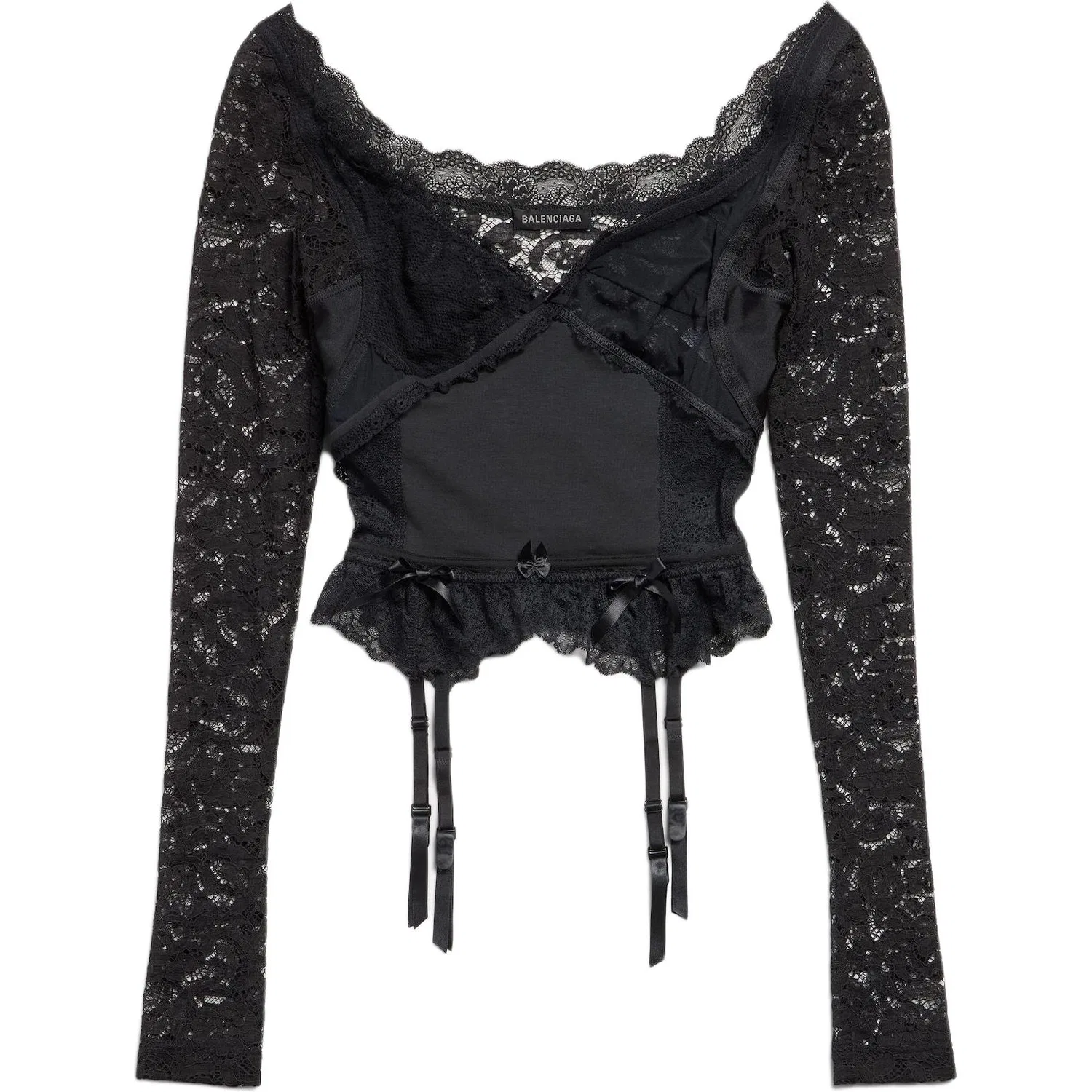 Женский джемпер Balenciaga Lace Detailed Long Sleeve Top, черный