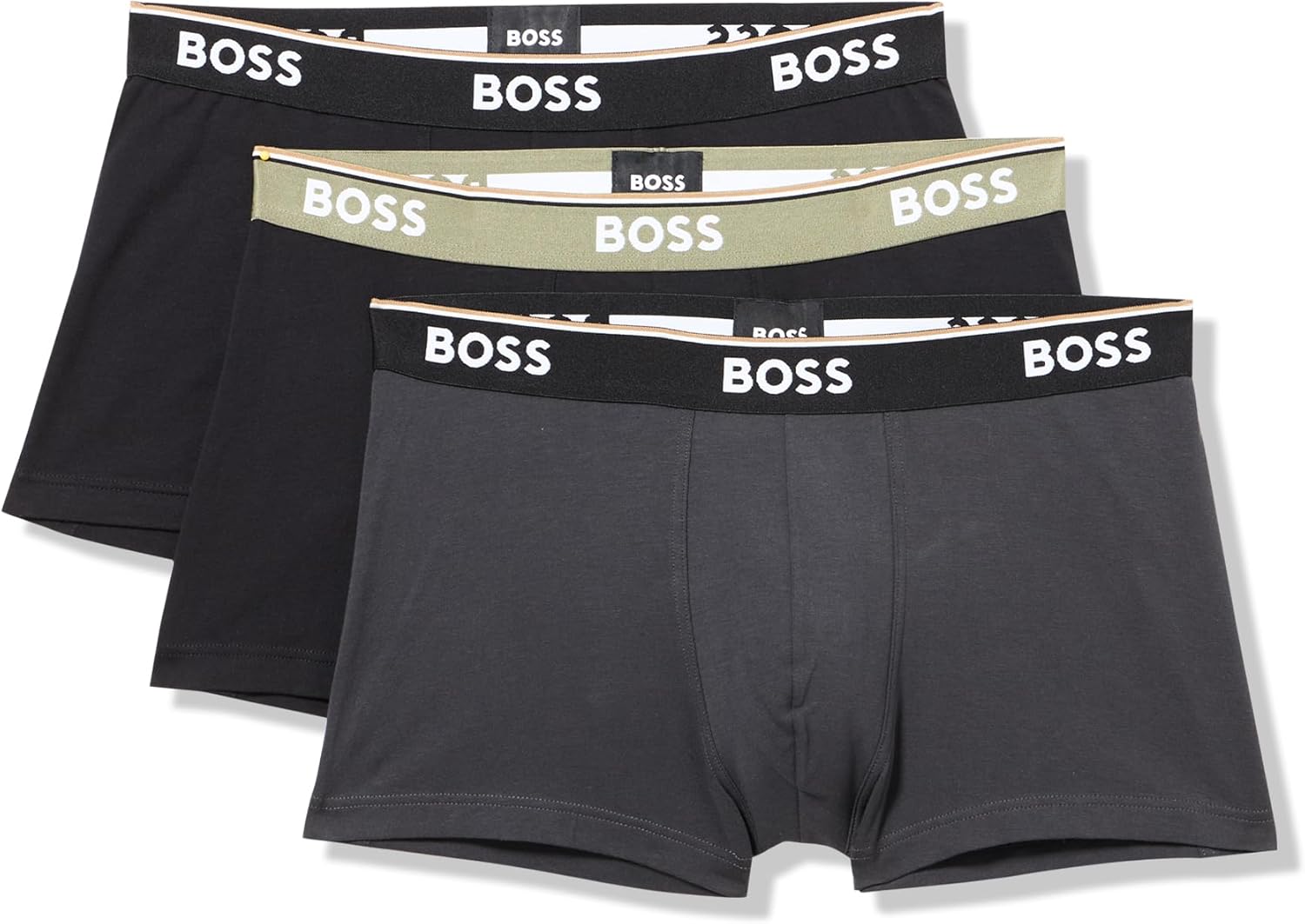 

BOSS мужские трусы 3 шт, разноцветные, с крупным логотипом, Black Gloss/Asphalt/Black Gloss