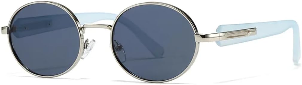 

Солнцезащитные очки для мужчин и женщин - защита UV400 - круглые, в стиле панк, с разноцветными линзами цвета синего чая, для занятий спортом на открытом воздухе и вождения DSVIGF, Silver Grey Blue