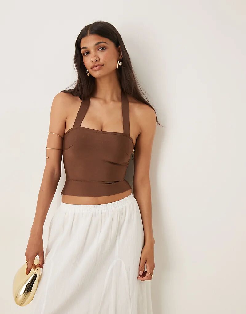 

Бандажный топ на бретельках ASOS DESIGN коричневого цвета