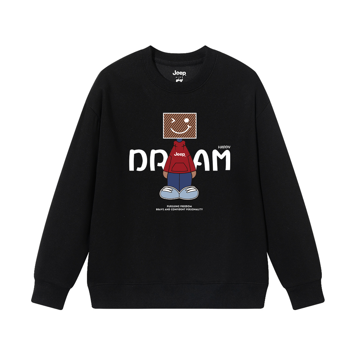 Детская толстовка с круглым вырезом утолщенная Jeep, new year красный fleece-lined — фото 3