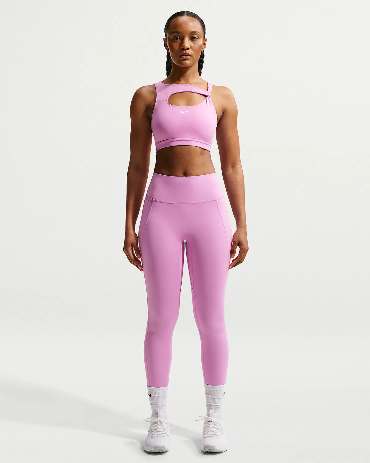 Женские леггинсы Nike Universa с высокой талией 7/8, без переднего шва, Light Magenta/Dark Orchid/Desert Berry