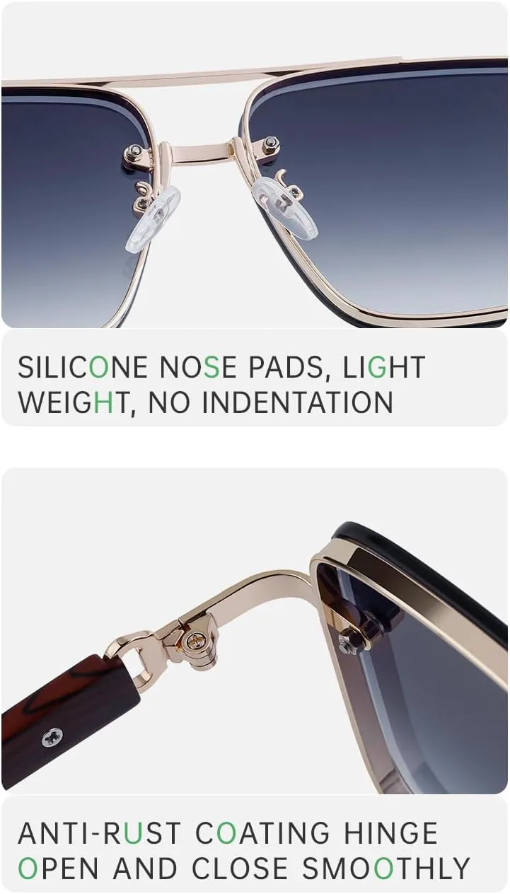 

Мужские ретро-солнцезащитные очки с металлическими двойными перемычками и деревянными дужками - защита от синего света и УФ-излучения, винтажный стиль Generic, C4