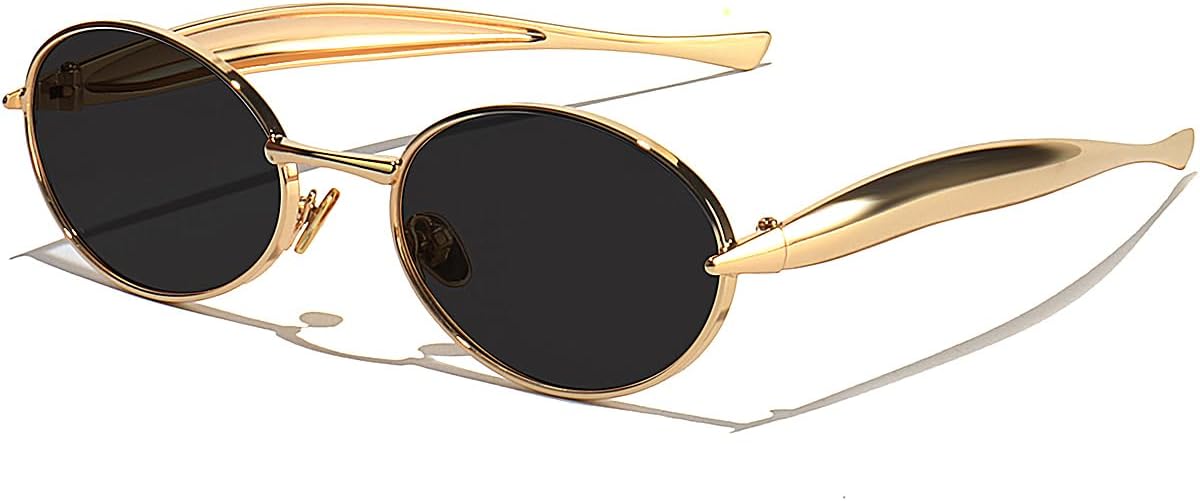 

Ретро-очки овальной формы для женщин и мужчин - классические винтажные модные очки 90-х с защитой от УФ-излучения UV400, золотистая металлическая оправа GFUIARA, Gold-grey