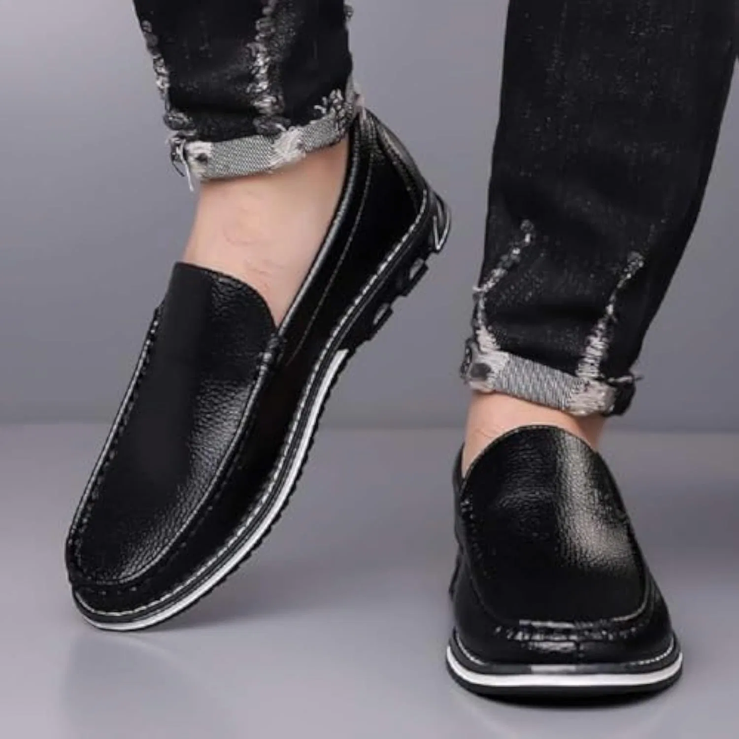 Мужские повседневные кожаные туфли-лоферы, All Black Zentavi — фото 3