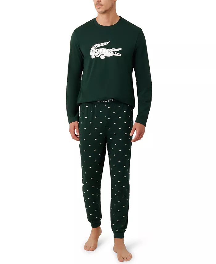 

Мужской комплект пижамы из джерси с длинным рукавом и брюками Lacoste, зеленый