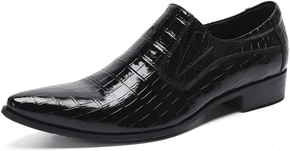 Мокасины Santimon Mens Slip On - Дресс-обувь из натуральной кожи с подкладкой, с потемневшей клетчатой отделкой, повседневные для вечеринок, бизнеса и свадеб, черный — фото 4