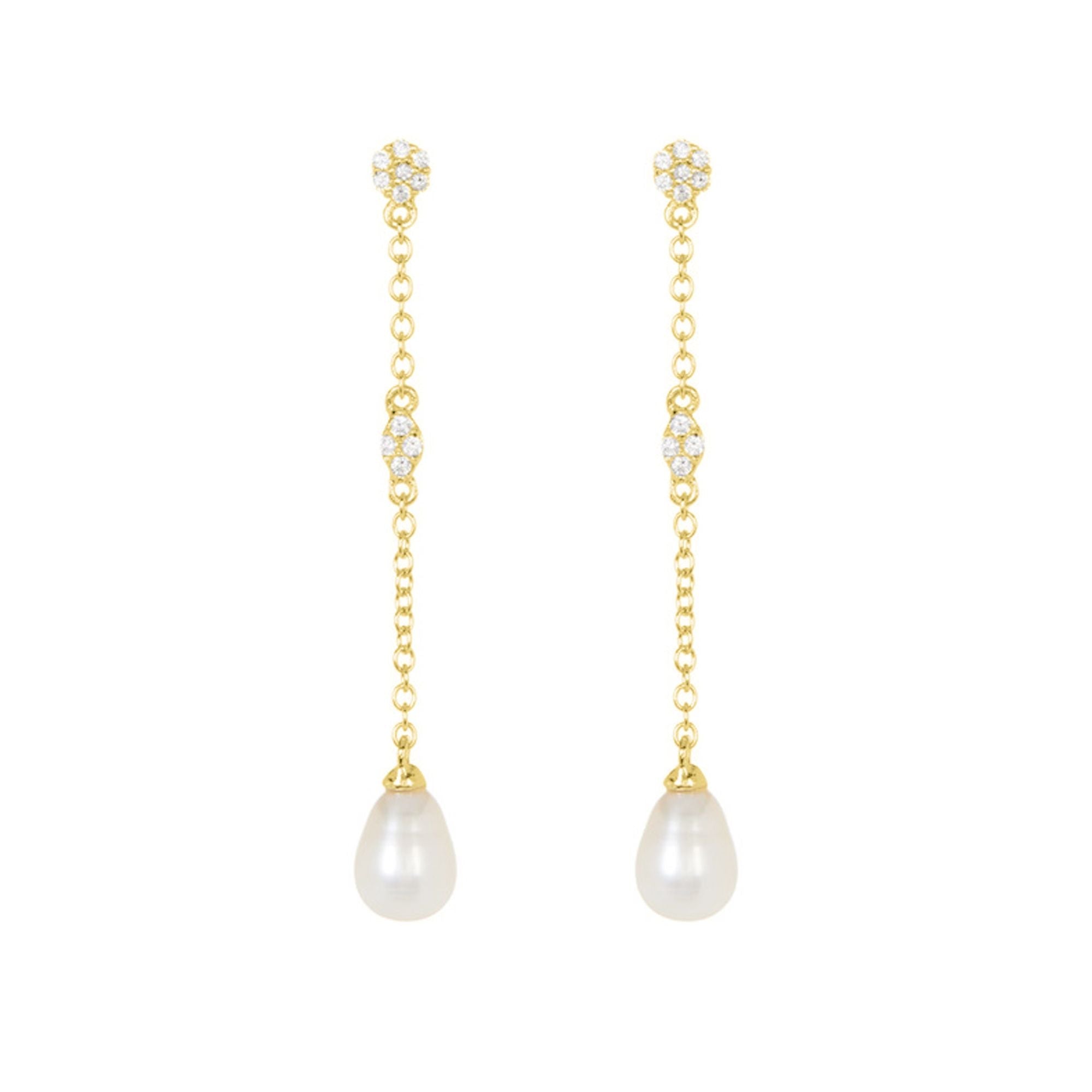 

Серьги-подвески с пресноводным жемчугом, покрытые 14-каратным золотом Adornia, белый