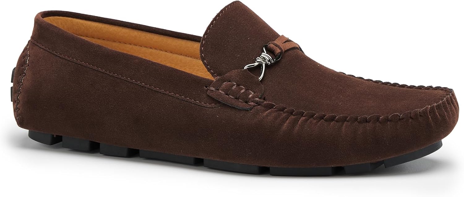 

Мужские замшевые пенни-лоферы, повседневные мокасины на скользящей подошве, имитация кожаных туфель с металлической деталью, комфортные туфли на шнурках-лодочках Generic, Coffee