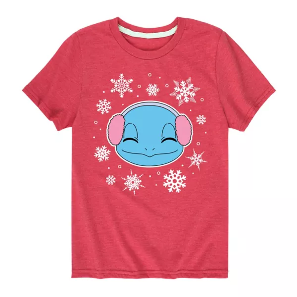

Футболка для мальчиков 8-20 лет с принтом покемона Squirtle и снежинки Licensed Character, красный