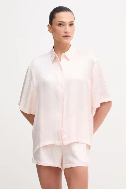 Пижамная рубашка из вискозы B Monogram Top BOSS, розовый