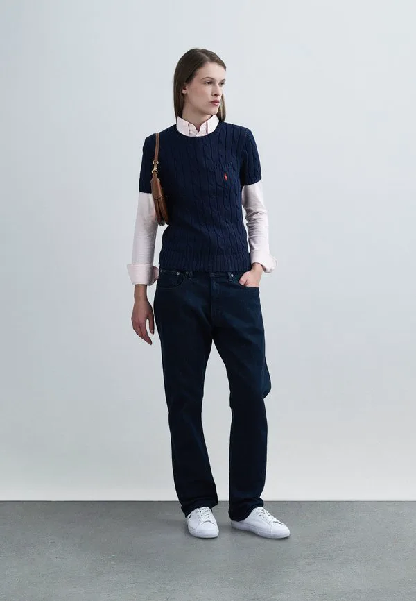 Хлопковый свитер с короткими рукавами и косами, базовая футболка Polo Ralph Lauren, Hunter Navy — фото 2