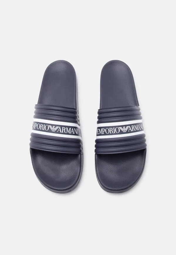 Мюли для водных горок с логотипом Emporio Armani, Blue/White — фото 4