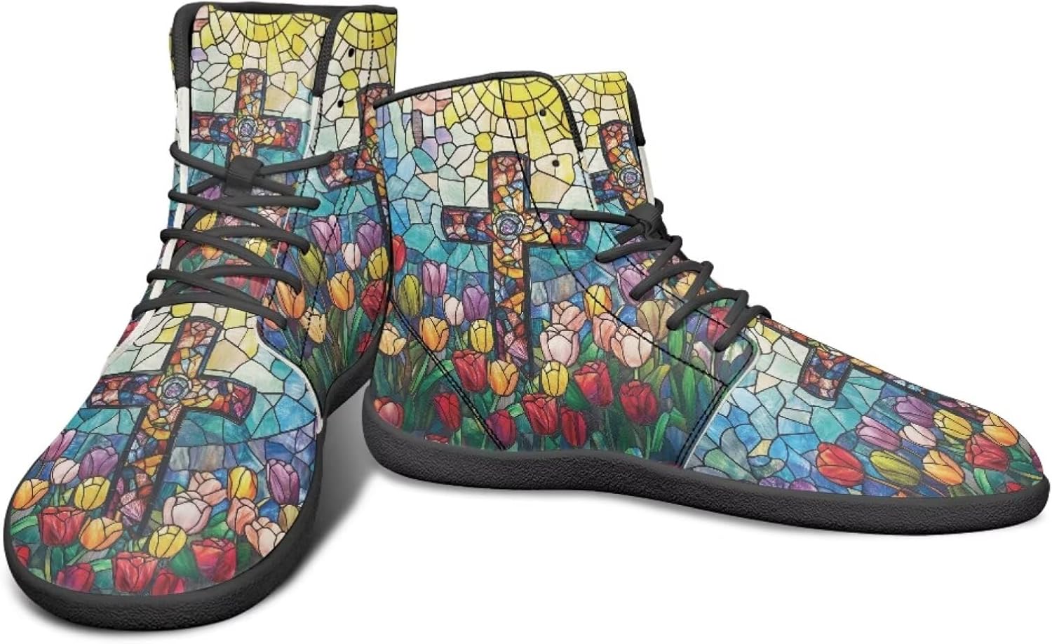 

Высокие кроссовки с цветочным узором и нулевым перепадом для мужчин и женщин, легкие минималистичные обувь для бега и походов Watdotory, Colourful Tulips Cross Design