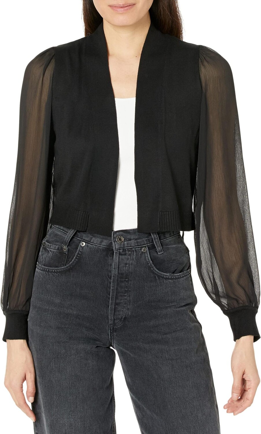 

Свитер Calvin Klein Shrug with Chiffon Sheer Sleeves, черный
