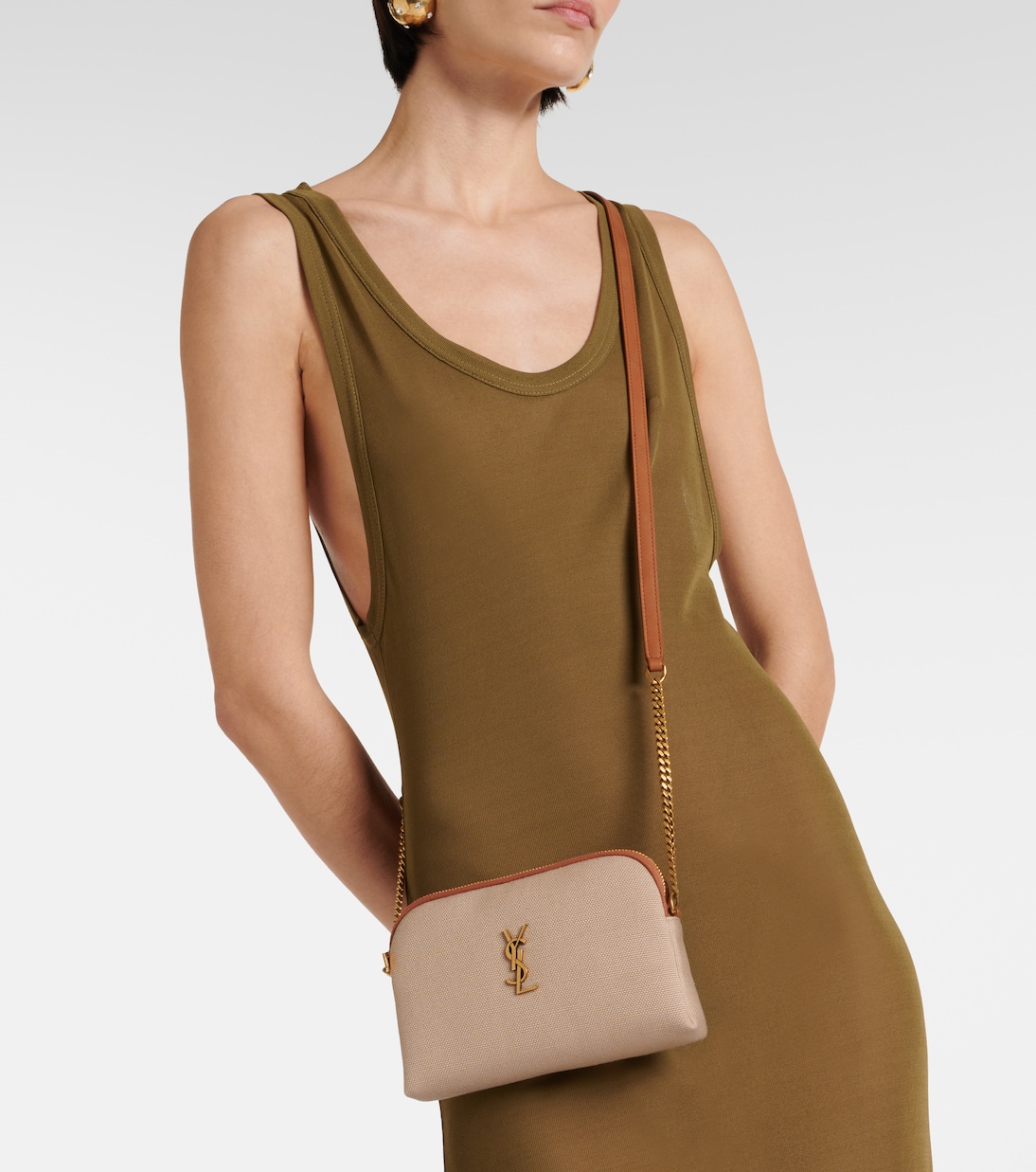 Сумка-шоппер Gaby из ткани с кожаными деталями Saint Laurent, Desert Dust + Brick — фото 2