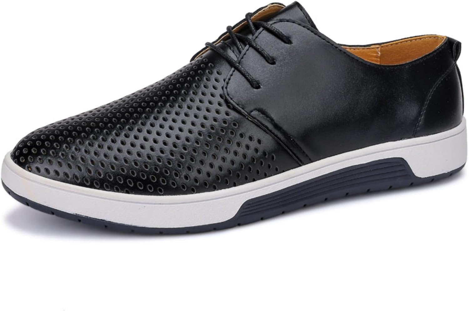 

Мужские повседневные оксфорды - дышащая кожа, плоская подошва - модные кроссовки с перфорацией, универсальная обувь на каждый день Khwfjas, черный