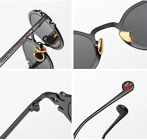 

Солнцезащитные очки в стиле стимпанк, овальные, с резьбой, для женщин, ретро, ​​для мужчин, матовая оправа, защита от ультрафиолета UV400 MTZJH, 04 Silver-black