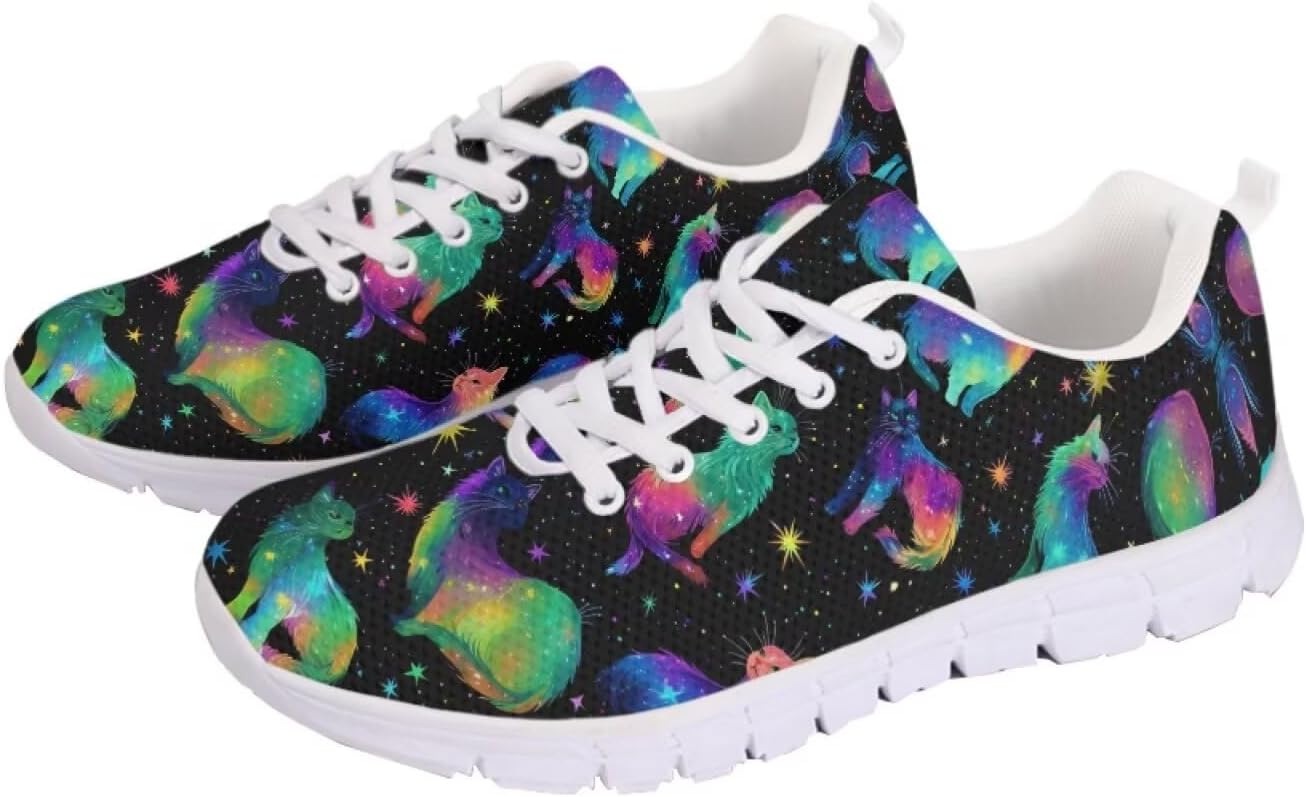 

Женские кроссовки для ходьбы, удобные, с шнуровкой, модные, мужские, противоскользящие, для тенниса, бега и спорта Getelinseng, Rainbow Cat Starry Sky