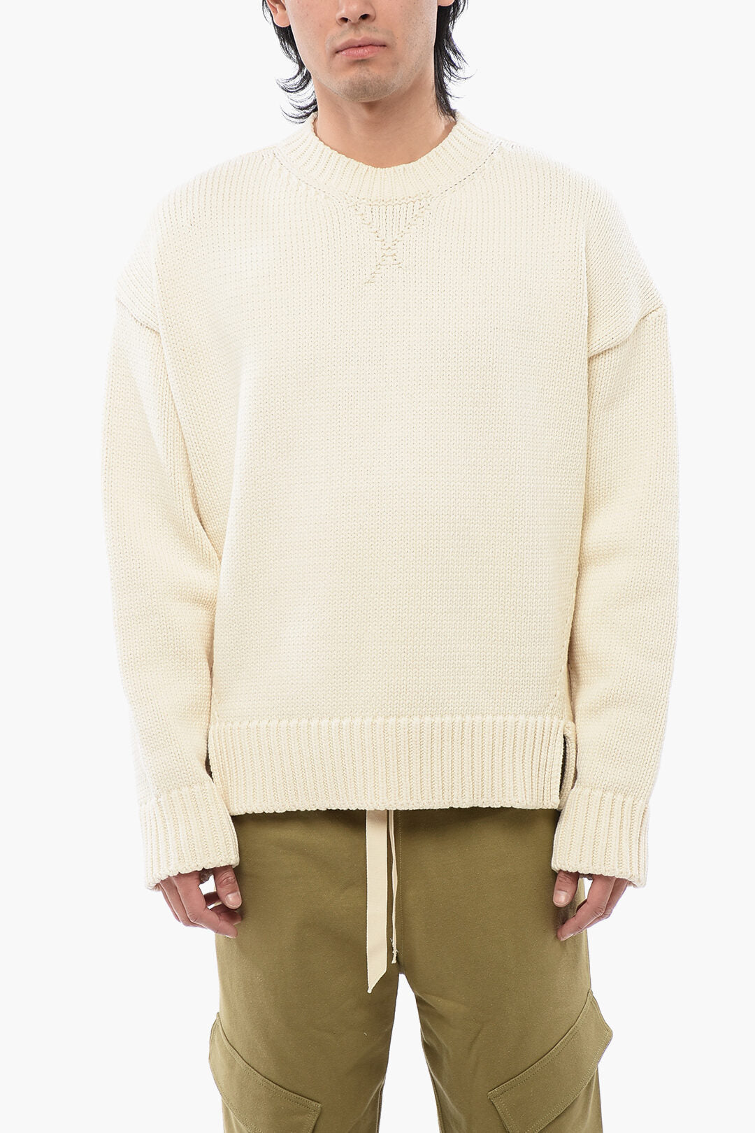 

Толстый свитер Jil Sander с круглым вырезом из хлопковой смеси, белый